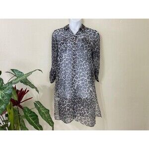 Rafaella Lightweight Sheer Duster women size Lg. Cover button up roll tab sleeve